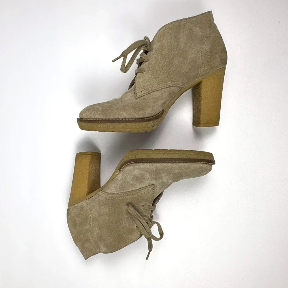 J Crew MacAlister Suede Bootie Womens Sz 7‎ Tan Beige Block Heel Chukka Desert